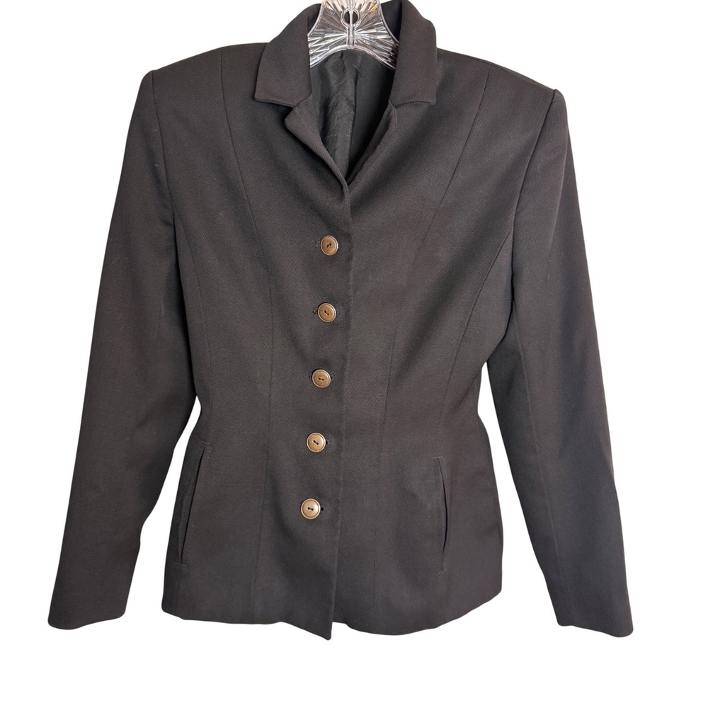 Laura Ashley Blazer Women 6 Black 100% Wool Vintage Made in Great‎ Britain